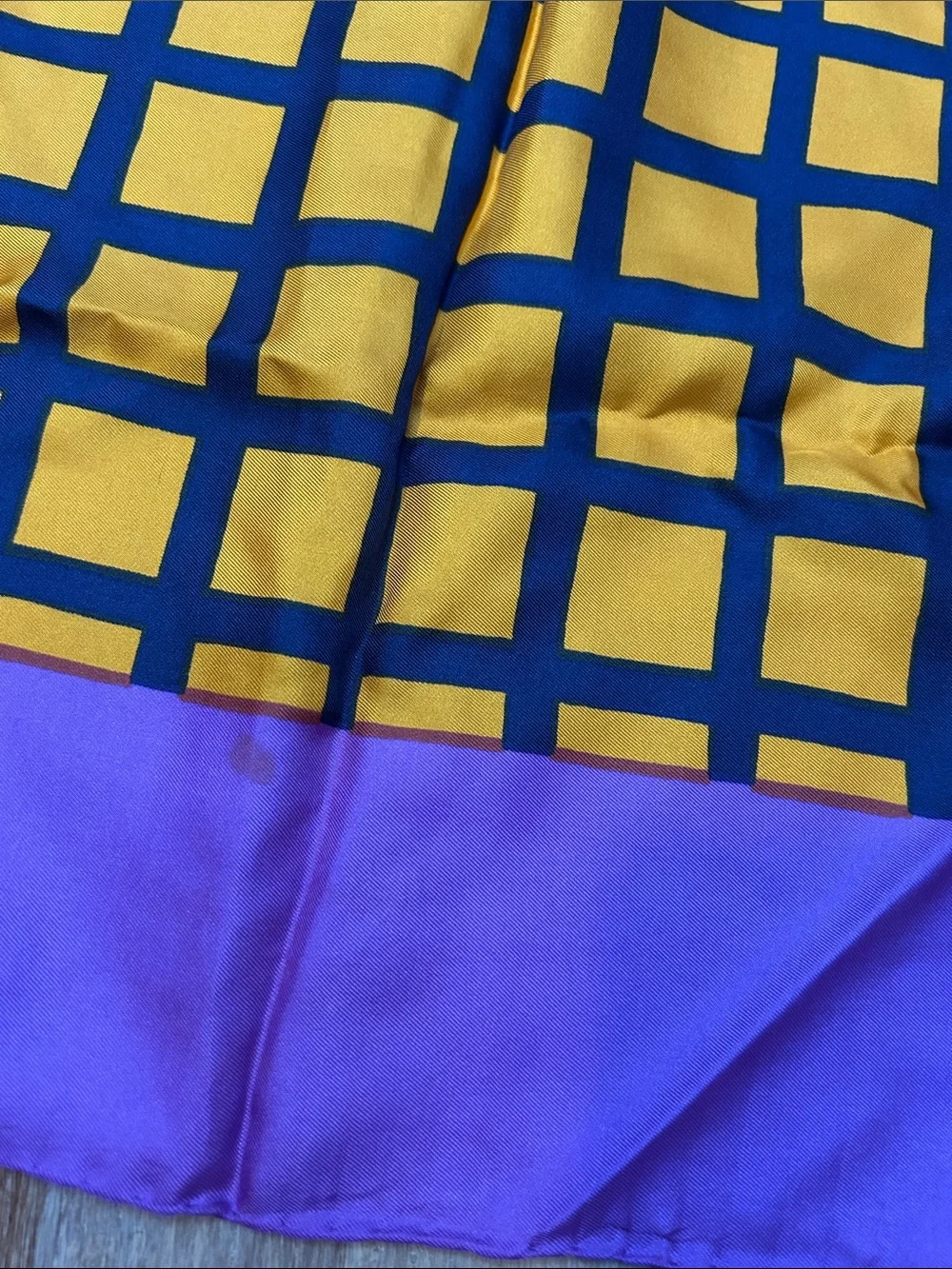 VTG Michel Swiss Purple and Yellow Grid Silk Scarf made in France square